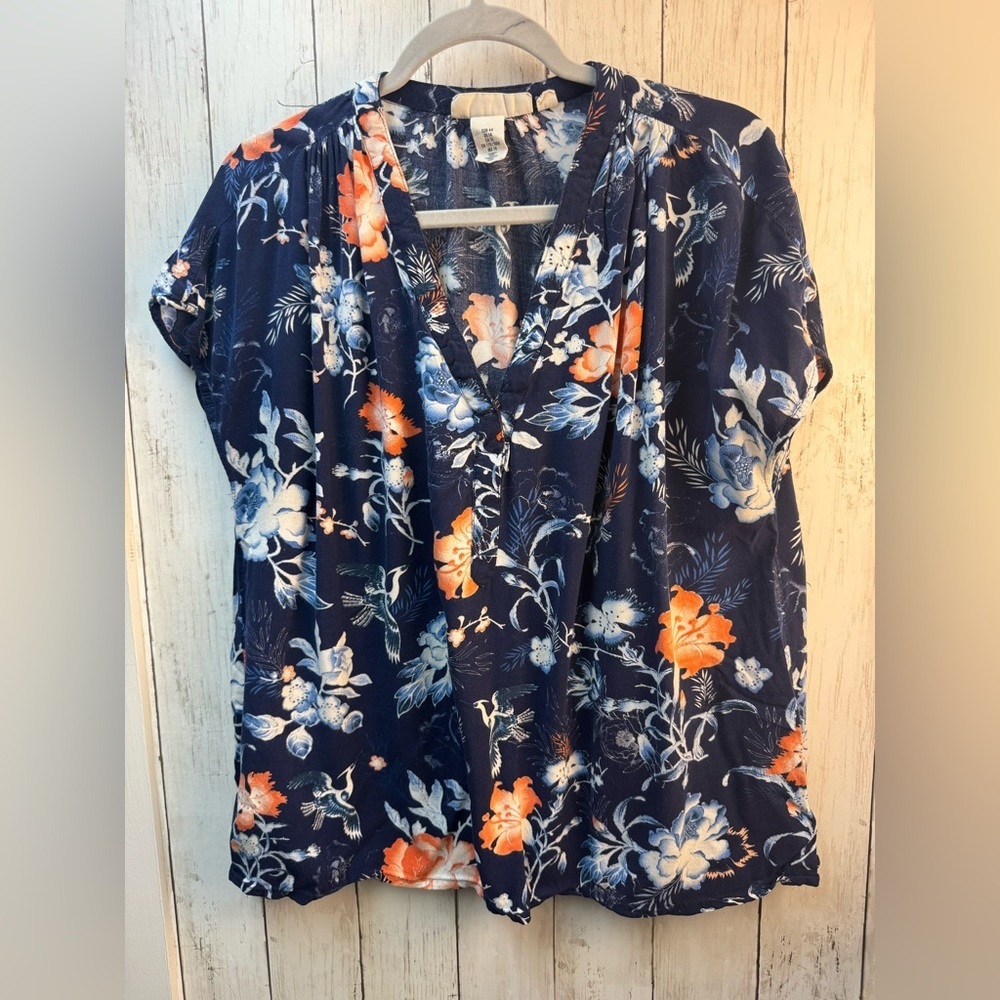 Label of Graded Goods Floral V-Neck Women Top - Navy and Orange size 14